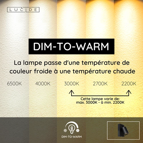 Lucide NIGEL - Lampe de chevet / Applique mural - LED Dim to warm - GU10 - 1x5W 2200K/3000K - Point de rechargement USB - Noir - USP